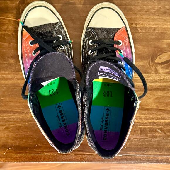 Chuck Taylor Converse HTC Limited Edition Glittery Rainbow Mens Size 10 Hi Tops main image 11